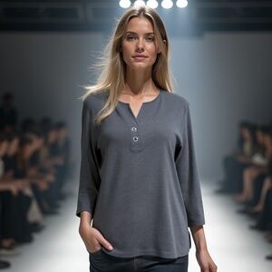 NWT Karen Scott Gray Henley Top - XL